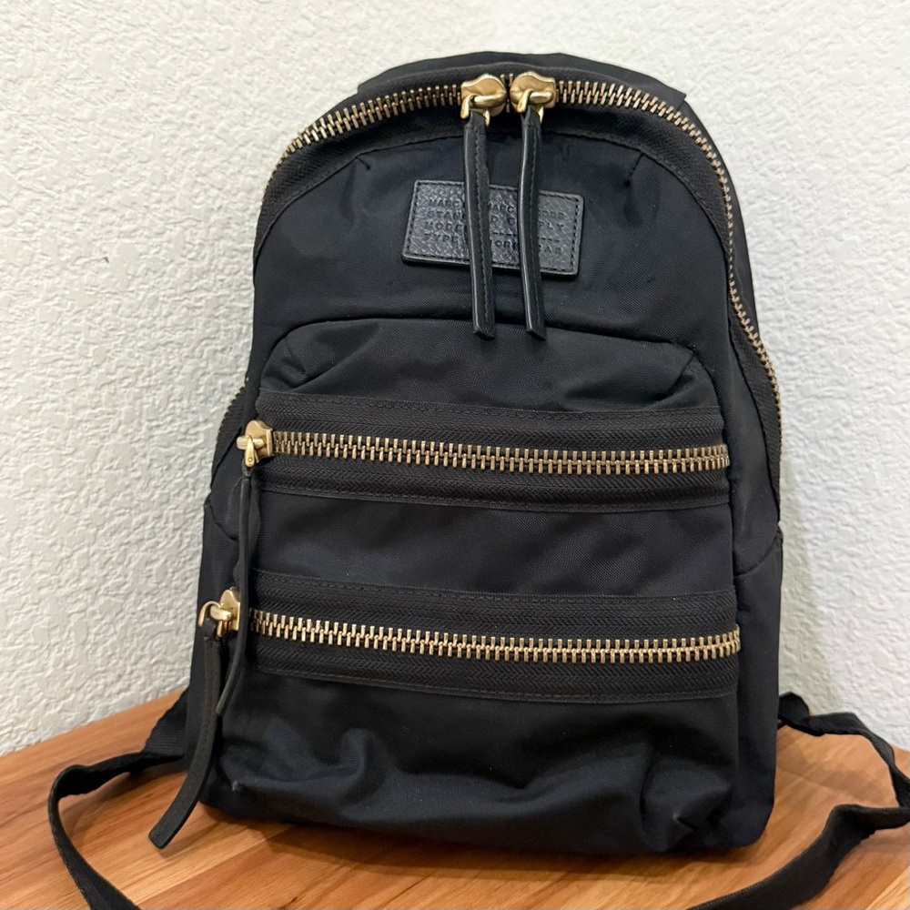 MARC by MARC JACOBS The Biker Gold Zipper Black Nylon Medium Backpack